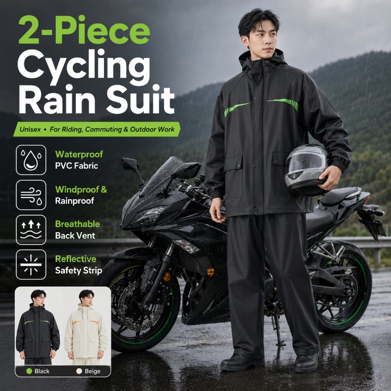 Cycling Rain Jacket Commute - Unisex 2-Piece Waterproof Cycling Rain Suit